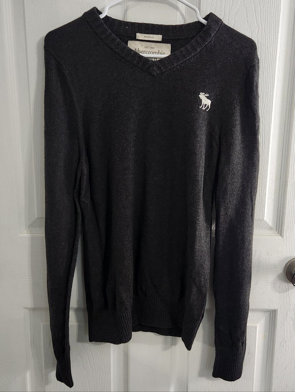 Abercrombie & Fitch gray muscle knit vneck sweater y2k preppy XL cashmere wool